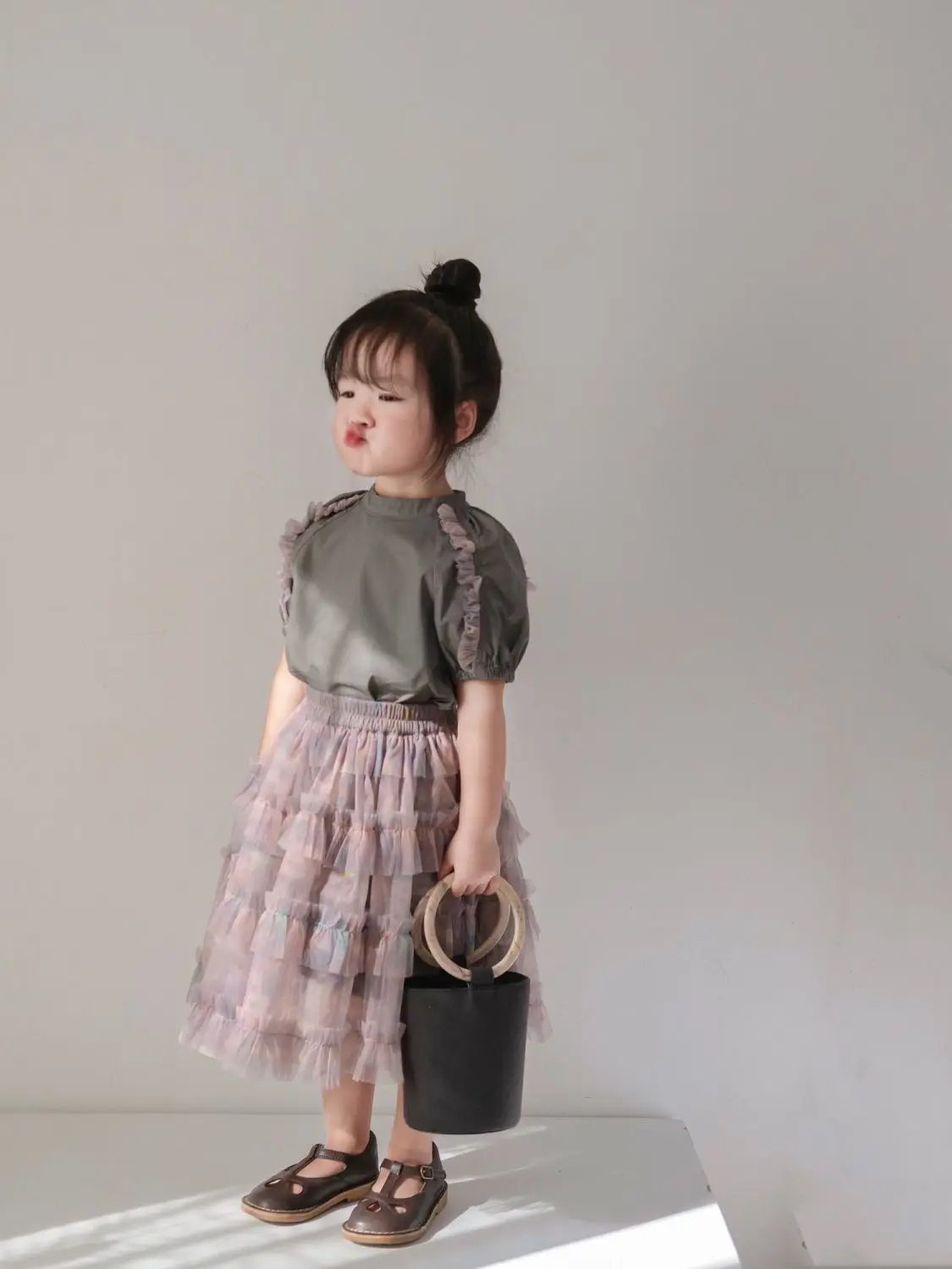 Girls\' Fashionable Suit Lace Color Matching Short-Sleeved T-shirt Baby Girls\' Tutu Pettiskirt Cake Dress Two-Piece Set