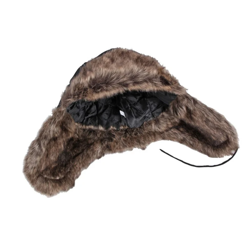 Unisex Winter Faux Fur Hat Trapper Aviator Trooper Earflap Warm Leather Waterproof Ski Hat Bomber Cap Ear Protectors