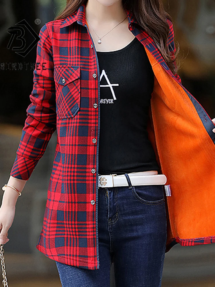 Velvet Thicken Warm Women's Plaid Shirt Female Long Sleeve