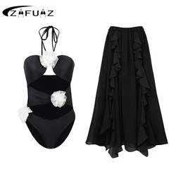 ZAFUAZ 2024 One Piece Fashion Swimsuit Women One Shoulder Ruffled Swimwear Sexy Backless Bikini Summer Beachwear Bathing Suit