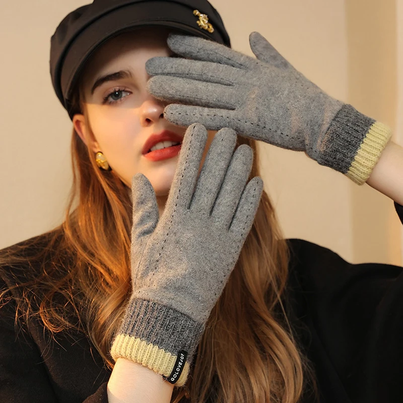 Gloves Women Winter Autumn Warm Wool Knit Fleece Lining Sports Skiing Accessory For Outdoor