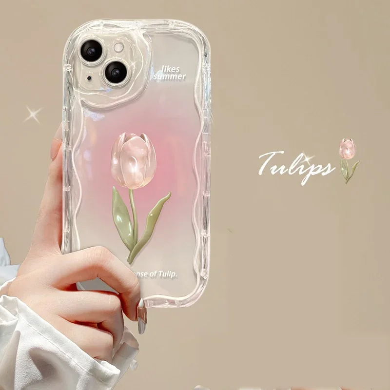 thumbnail image 1 of Pink Peach Cherry Cover For Samsung Galaxy A54 A34 A51 A53 A32 A52 A32 A73 S23 Ultra S20 FE S21 Plus Soft TPU Flower Wavy Case, 1 of 5