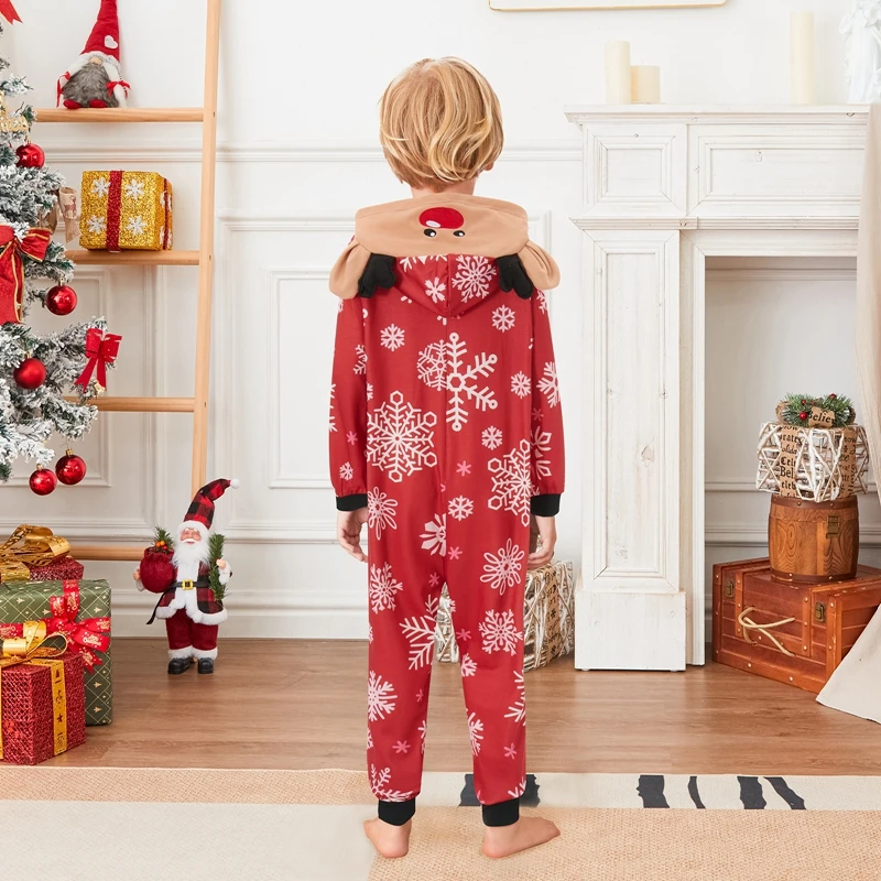 Family Matching Pajamas Christmas Casual Long Sleeve Jumpsuit Zip Hooded Romper Fall Winter Sleepwear