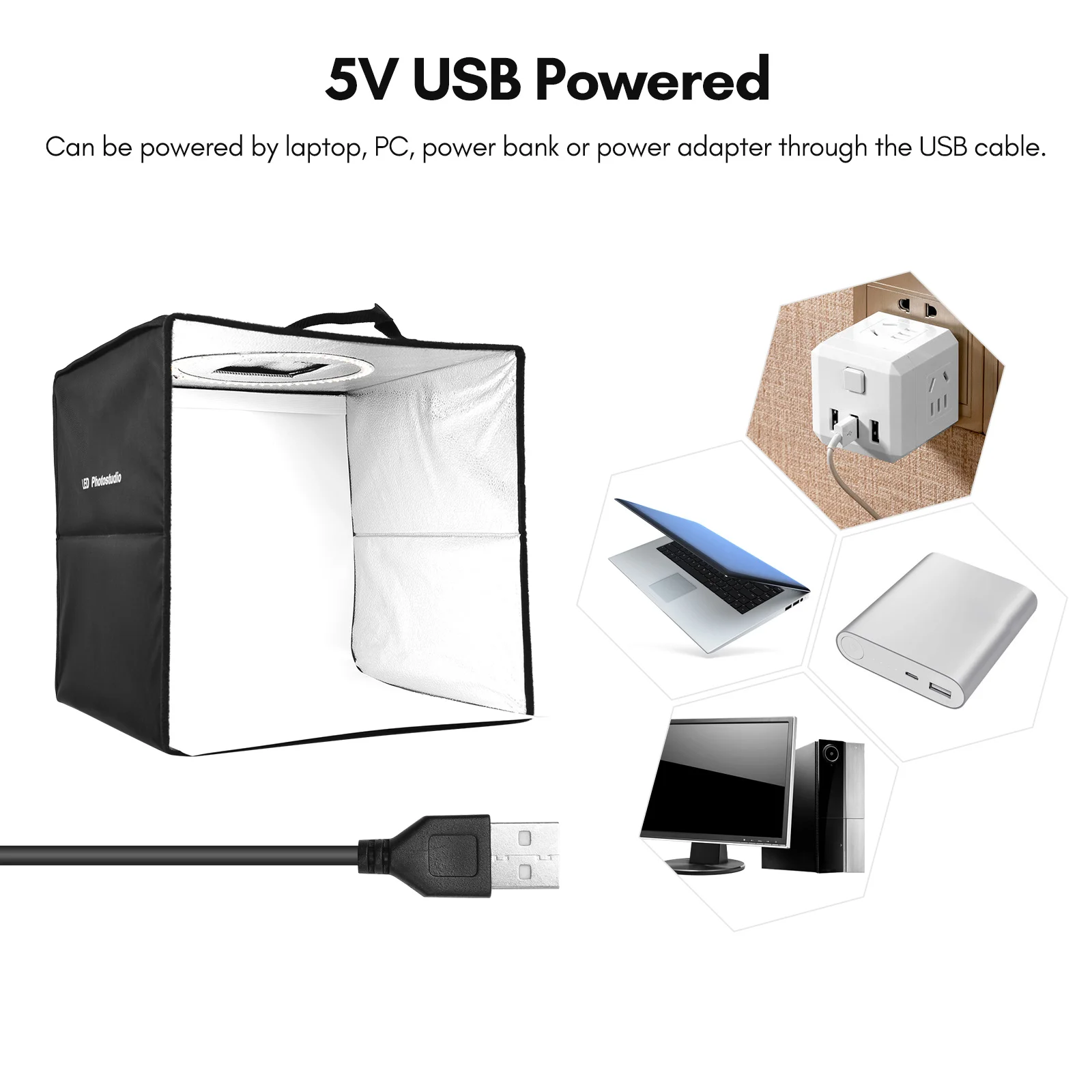 40cm/16inch LED Light Box Foldable Portable Tabletop Light Tent Bi-Color Temperature Adjustable Brightness with 6 Color Backdrop