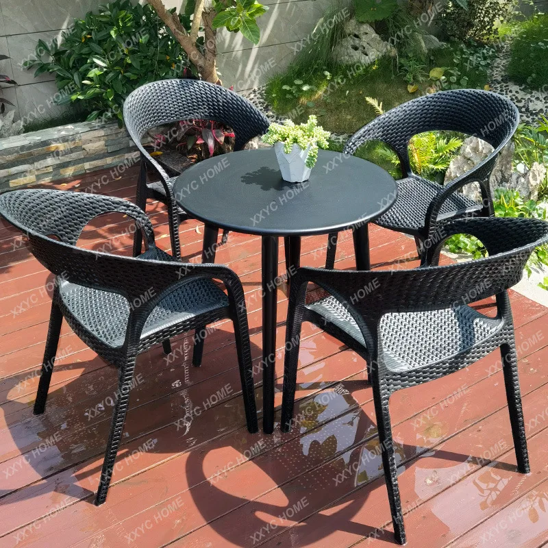 Outdoor Rattan Table and Chair Villa Courtyard Waterproof and Sun Protection Home Backrest