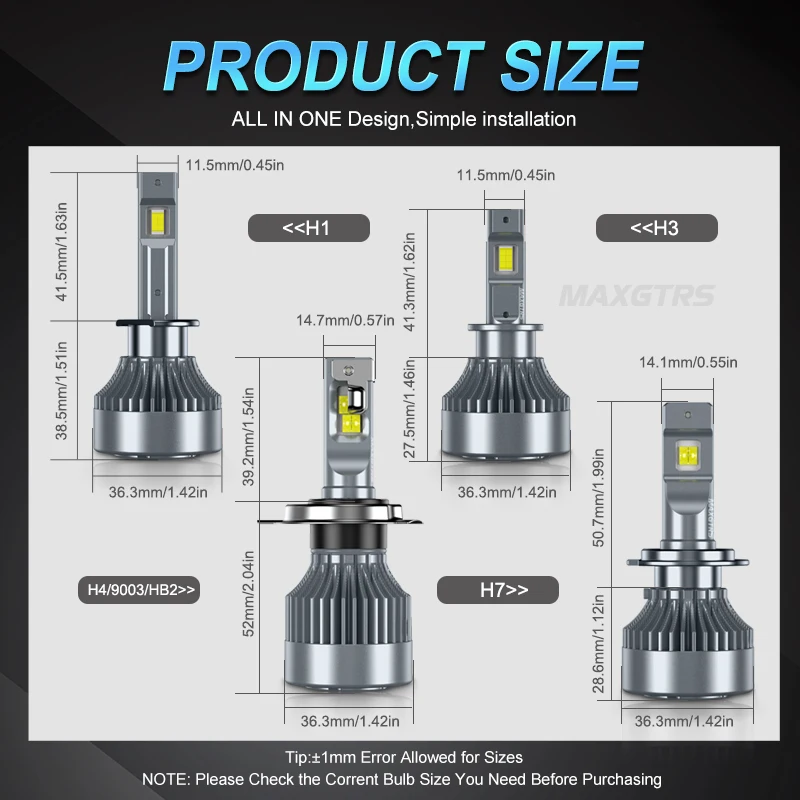2x 18000LM H7 LED Bulb H4 H8 H9 H11 HB3 9005 HB4 9006 H1 H3 H13 9012 9004 9007 Car LED Headlights XHP50 Chip Lamp Light 90W