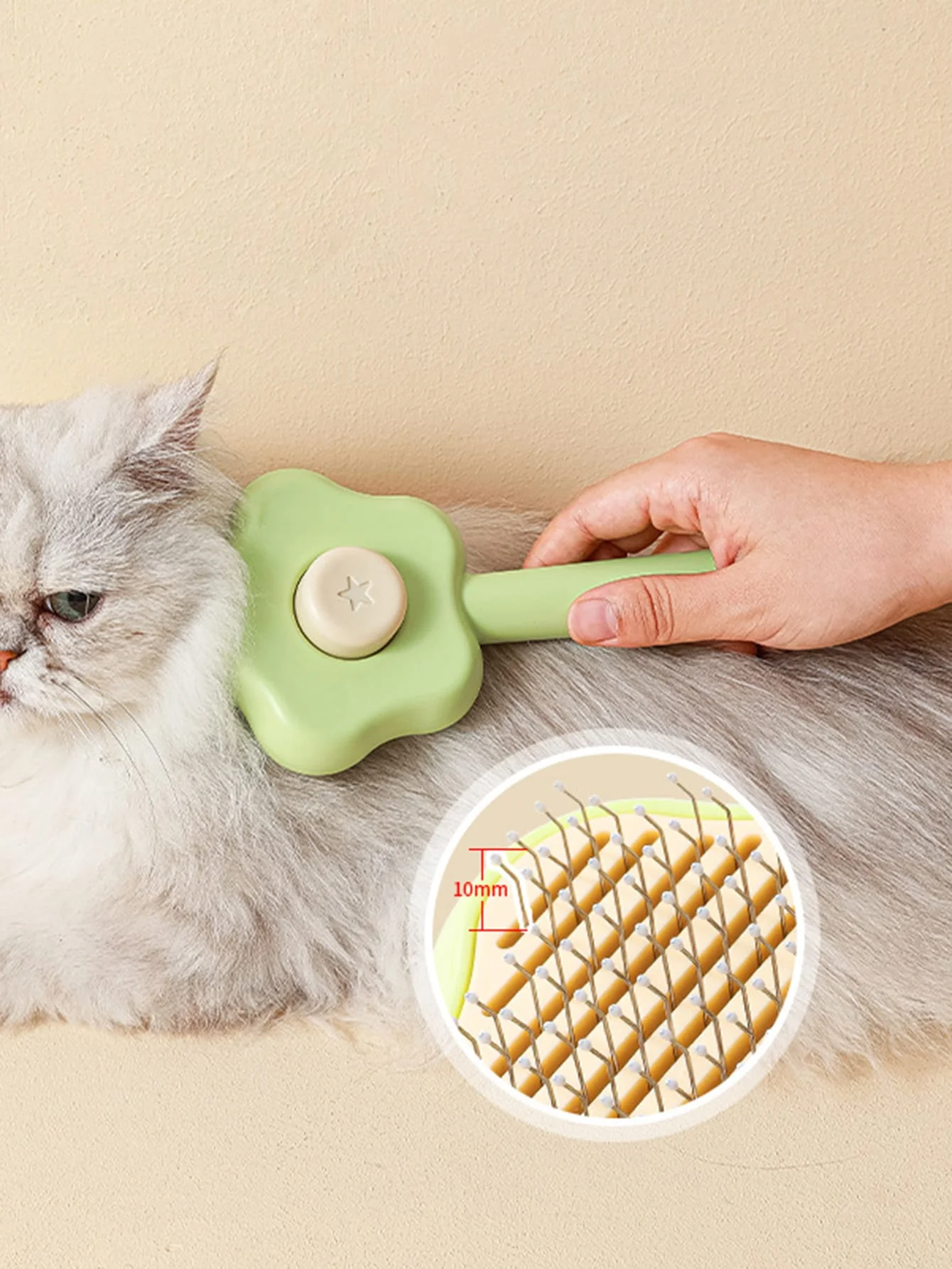 1pc-Pet comb, pet cat dog hair brush, stainless steel cartoon hair removal self-cleaning comb, one click removal brush