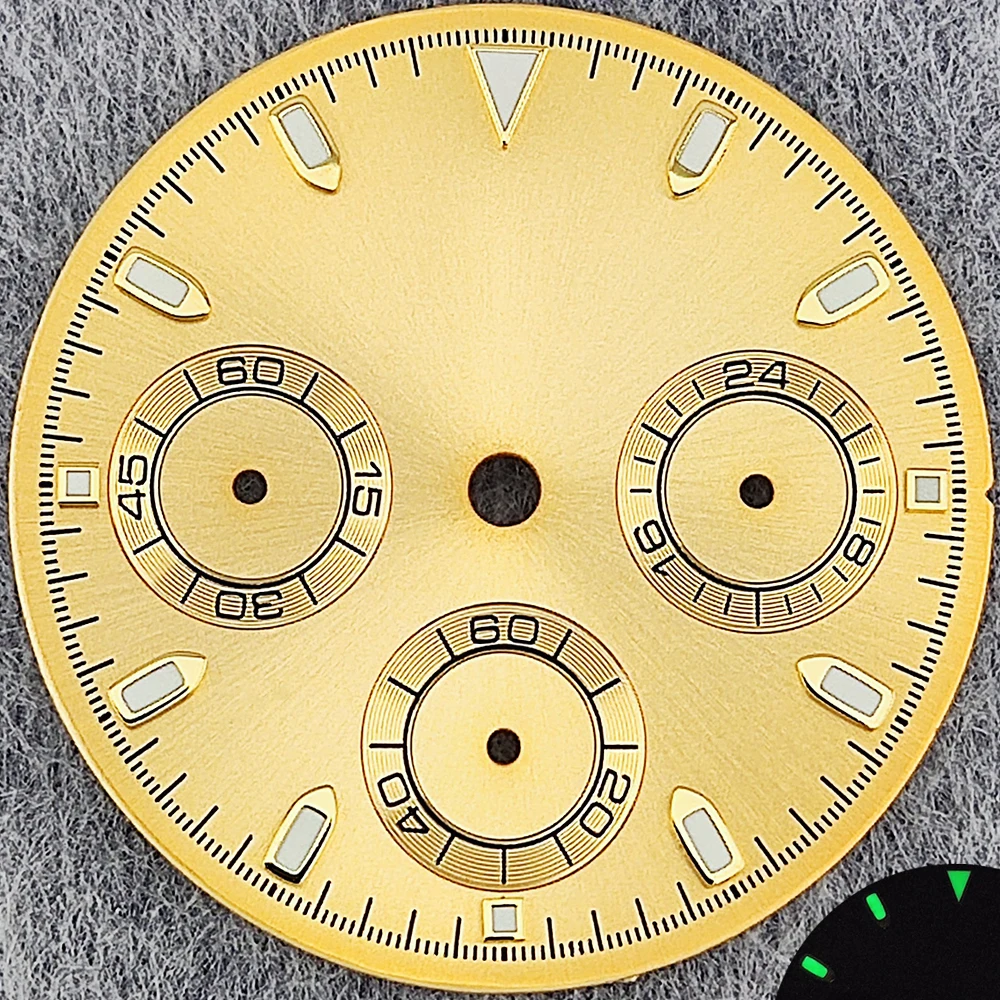 29.5mm Green Luminous Chronograph Dial with 6 Hands for Quartz Movement Watches