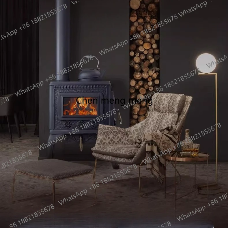 เตาผิงเหล็กหล่อ เผาไหม้ด้วยฟืนแท้ เตาเผาไม้สำหรับใช้ในบ้าน เตาทำความร้อนในห้องนั่งเล่น เตาเผาไม้กำลังไฟสูง 1