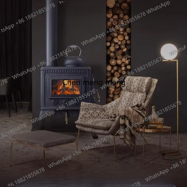 เตาผิงเหล็กหล่อ เผาไหม้ด้วยฟืนแท้ เตาเผาไม้สำหรับใช้ในบ้าน เตาทำความร้อนในห้องนั่งเล่น เตาเผาไม้กำลังไฟสูง 1