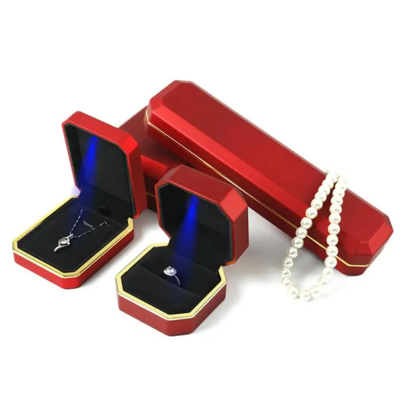 

New Jewelry Box With Led Light Luxury Wedding Ring Case Festival Birthday Jewerly Packaging Box Display Gift Boxes