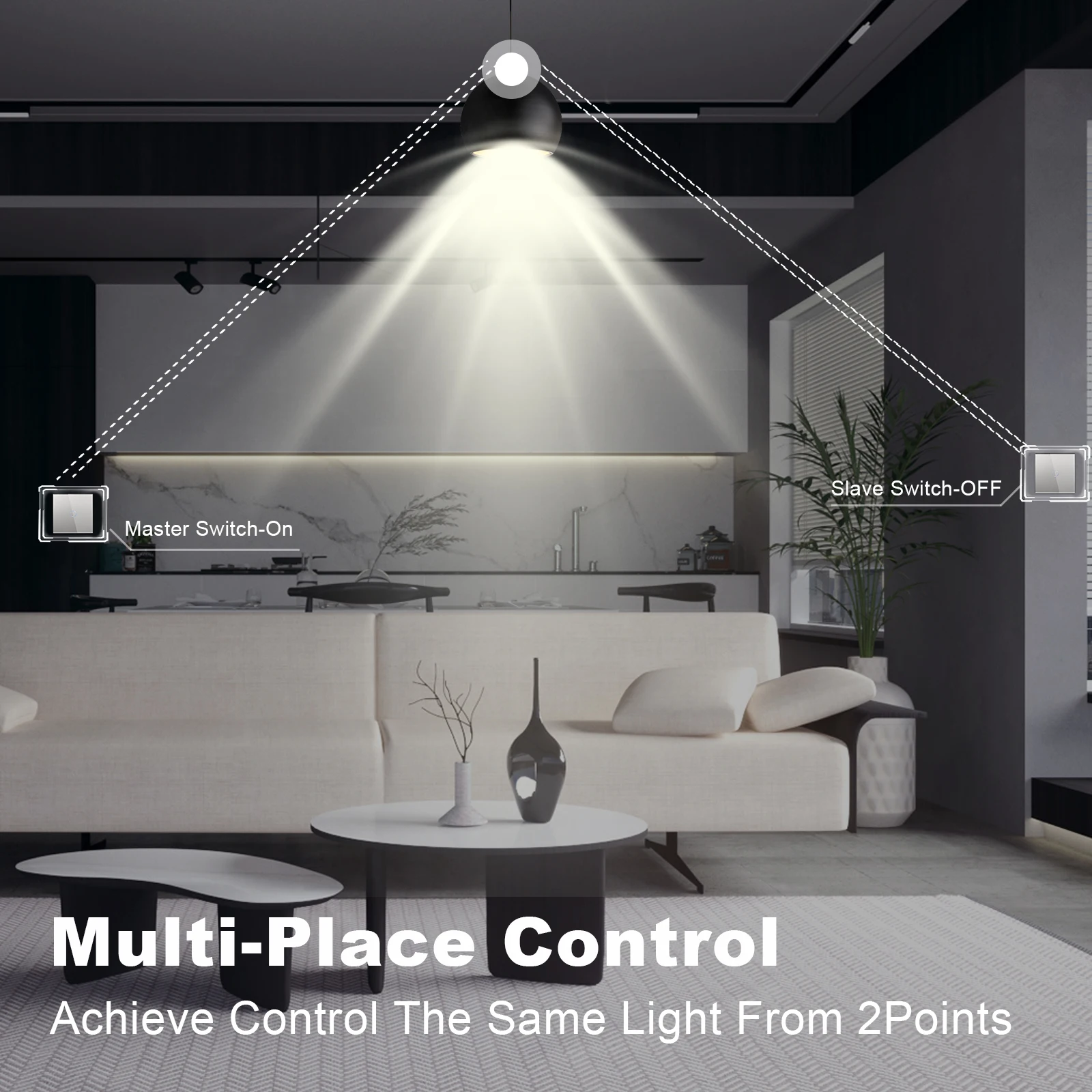 Bseed-Interrupteurs d'alimentation muraux tactiles pour escaliers, panneau en verre, rétroéclairage bleu, 1gang, 2 voies, 240V, 2 paquets