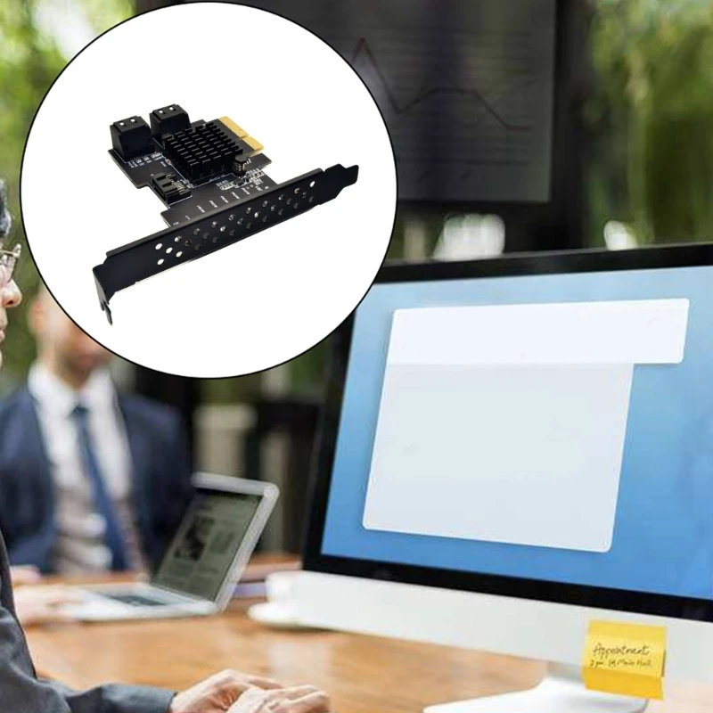PCIE 4X Expansion Card 5 Port PCIExpress SATA3 Adapter 6Gbps with Heatsink for Computer Enthusiasts H8WD
