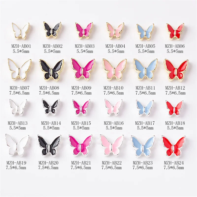 10pc/Lot Colorful Nail Charms Butterfly Alloy Nail Art Rhinestone Flatback Metal Nail Gem Women Fingernail Decoration Nail Parts