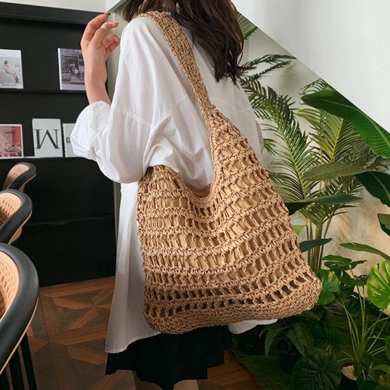 Summer Straw Woven Bag for Women Shoulder Bag Raffia Paper Rope Boho Beach Handbags Casual Messenger Crossbody Bag Female Purse