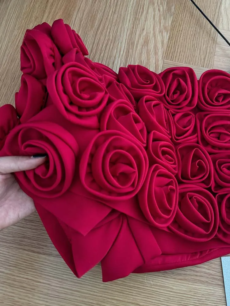 Women's Three-dimensional decoration floral shorts High street Red High waist mini skirt shorts Design 2024 Sexy INKEO 4B015 3
