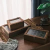 Haitang Flower Glass Storage Box Nordic Retro Solid Wood Storage Cabinet Desktop Sorting Flipping Wooden Box Makeup Table Decor 1