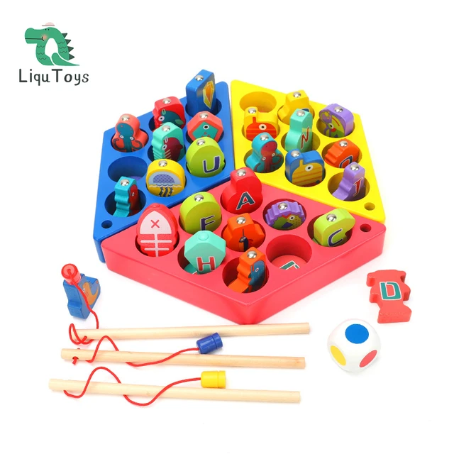 Magnetic Wooden Fishing Game Toy For Toddlers Alphabet ABC Number