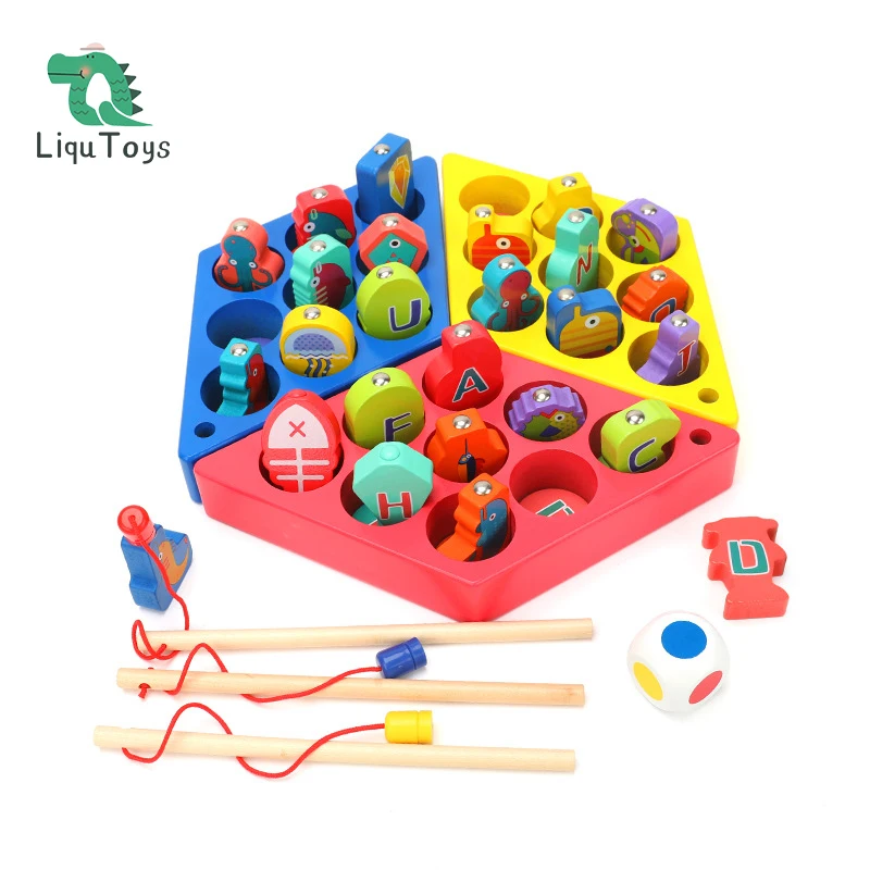 LIQU Wooden Magnetic Fishing Game ABC Learning for Toddlers Fine Motor  Skill Toys Alphabet Color Sorting Fishing Toy - AliExpress