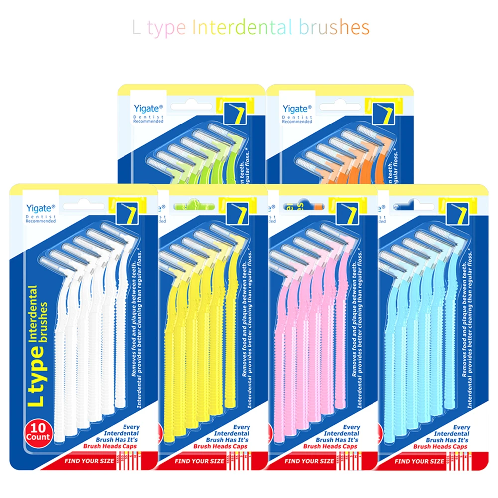 10pcs L Shape Interdental Brushes Tooth Pushpull Removes Plaque Teeth