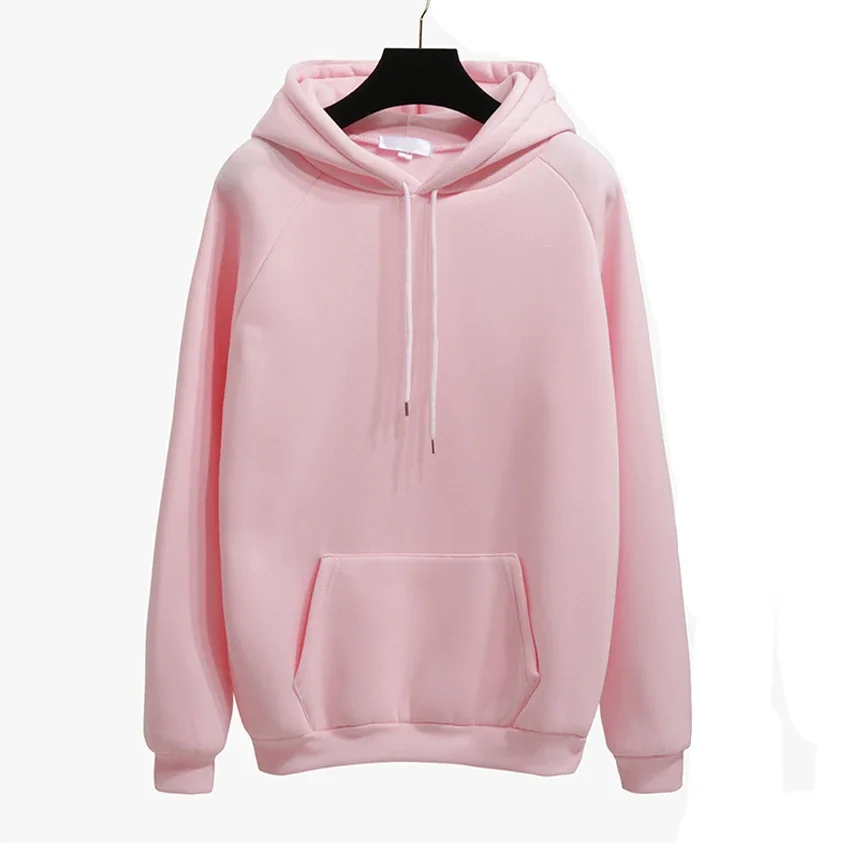 

A Fashion Autumn Winter Solid Color Harajuku Lotus Root pink Pullover Thick Loose Women Hoodies Sweatshirts Female Casual