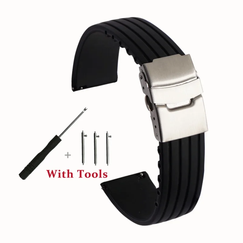 Quick Release Silicone Tire Tread Watch Strap with Stainless Steel Folding Buckle