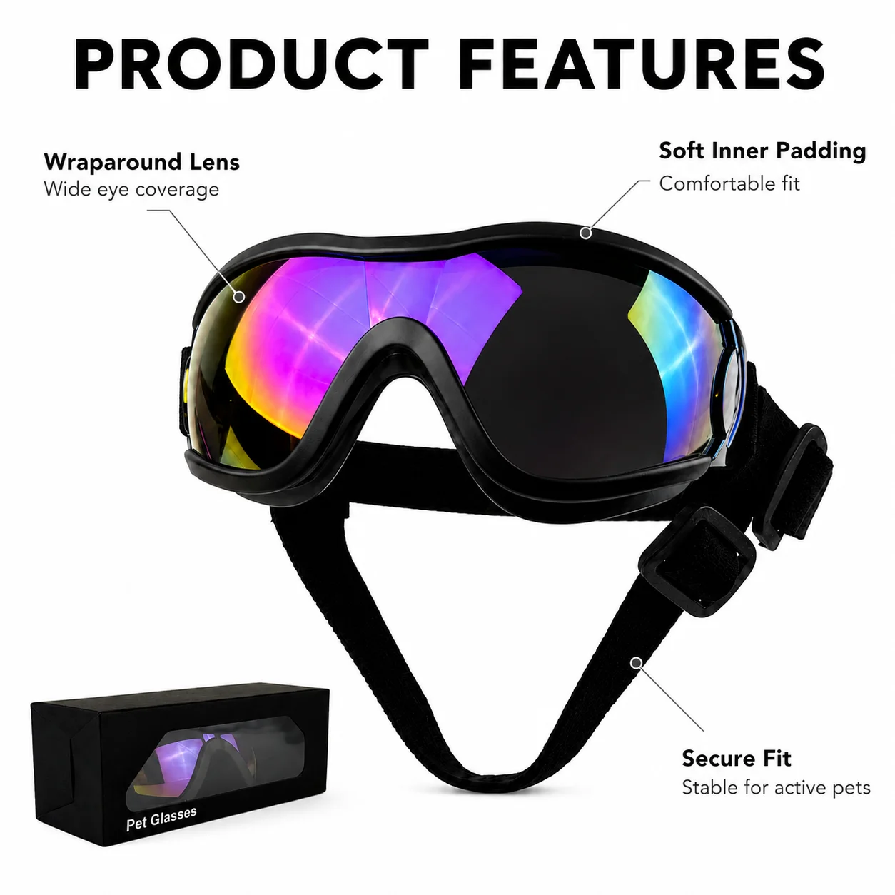 UV Protective Dog Goggles with Dual Strap & Individual Packaging - Ideal Outdoor Travel Photo Props