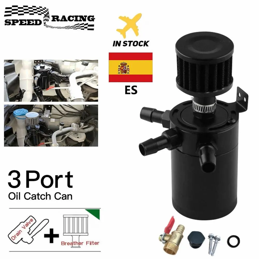 Universal Car 2-Port/3-Port Oil Catch Can Tank Separator With Breathing Filter And Oil Drain Valve Filter Kit Separator