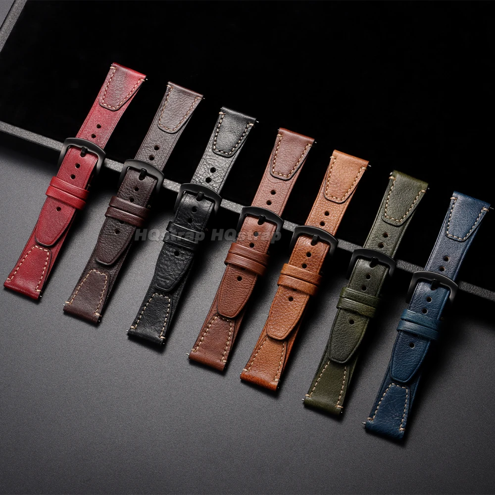 Premium Retro Leather Watch Strap - Cowhide Quick Release Universal Replacement Band