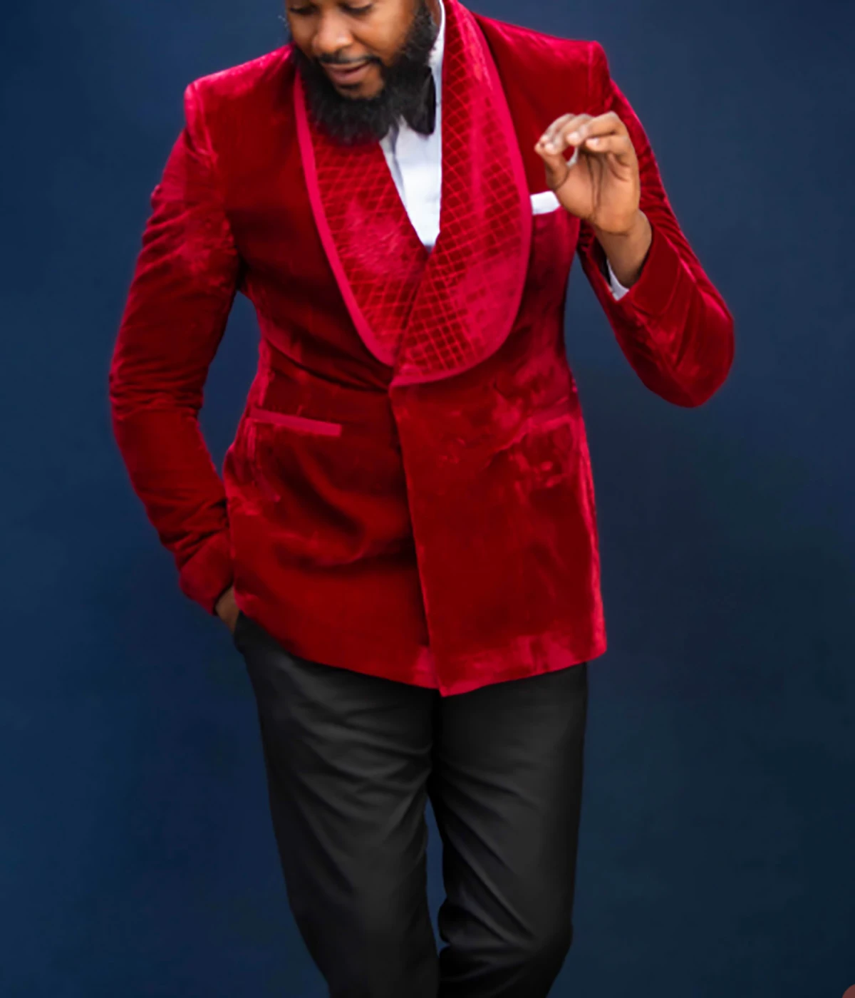 Velvet Men Suit Tailor-Made 2 Pieces Red Blazer Black Pants One Button Wide Lapel Tuxedo Business Wedding Groom Prom Tailored