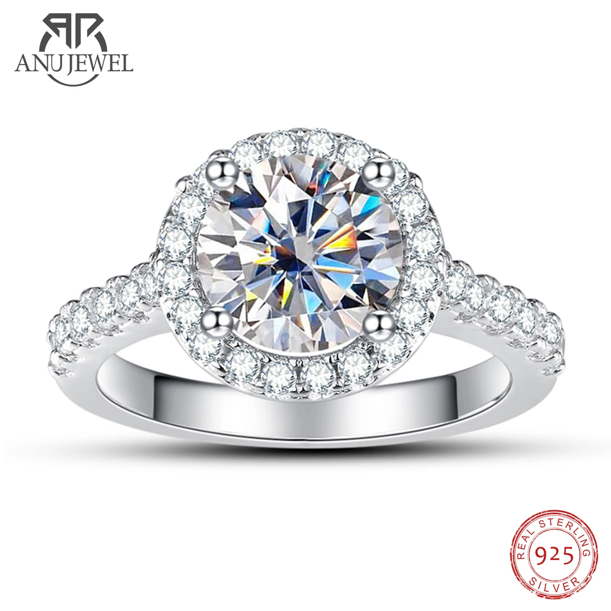 AnuJewel 2 Carat D Color Moissanite Halo Engagement Ring For Women 925