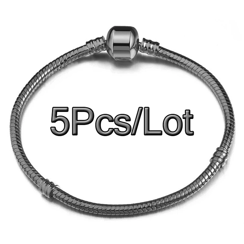 5Pcs/Lot Silver Color Snake Chain Charm Bracelets With 45 Styles Brand Bracelet For Women Men Pulseras Jewelry Gift Wholesale