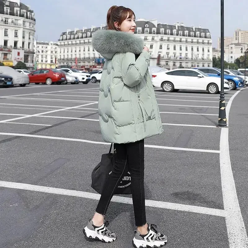 Women 2024 Down Jacket Women Winter New Hooded Fur Collar Mid-length Thick Winter Waist Korean Version Loose Coat