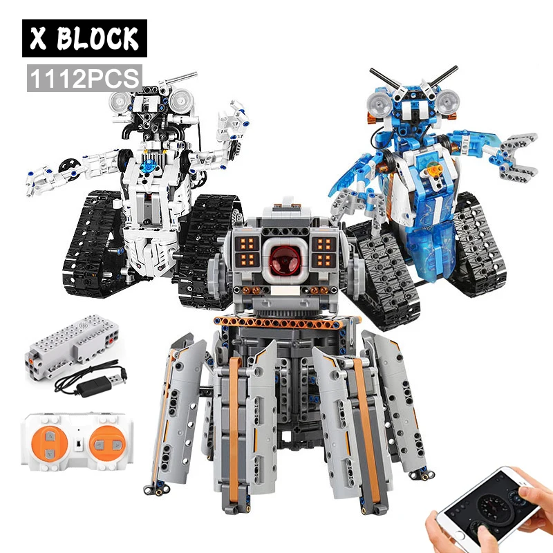 

Technical Creative The APP&RC Motorized Robot With Led Part Model Intelligent Building Blocks Toys for Childrens Christmas Gifts