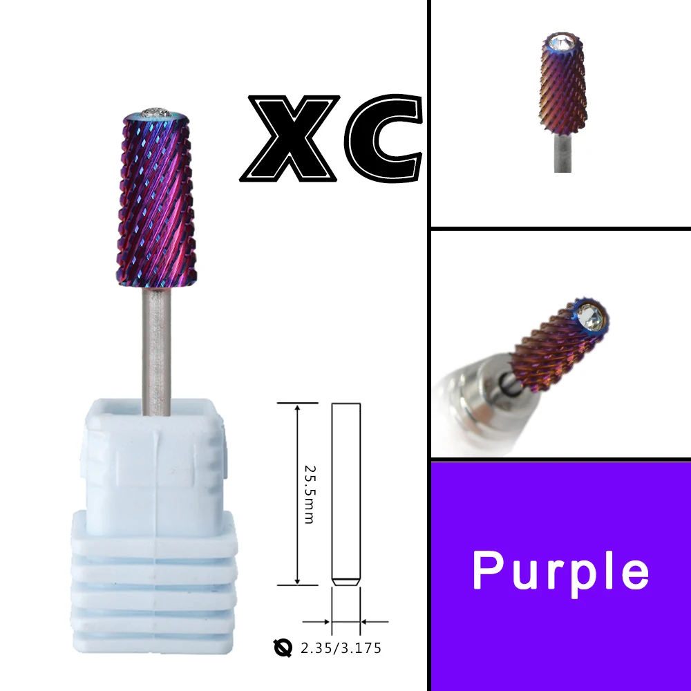 RolinStar 6.6 Safety Large Diamond Crystal Trapezium Tapered Barrel purple Tungsten steel Carbide milling cutter nail drill bit 5