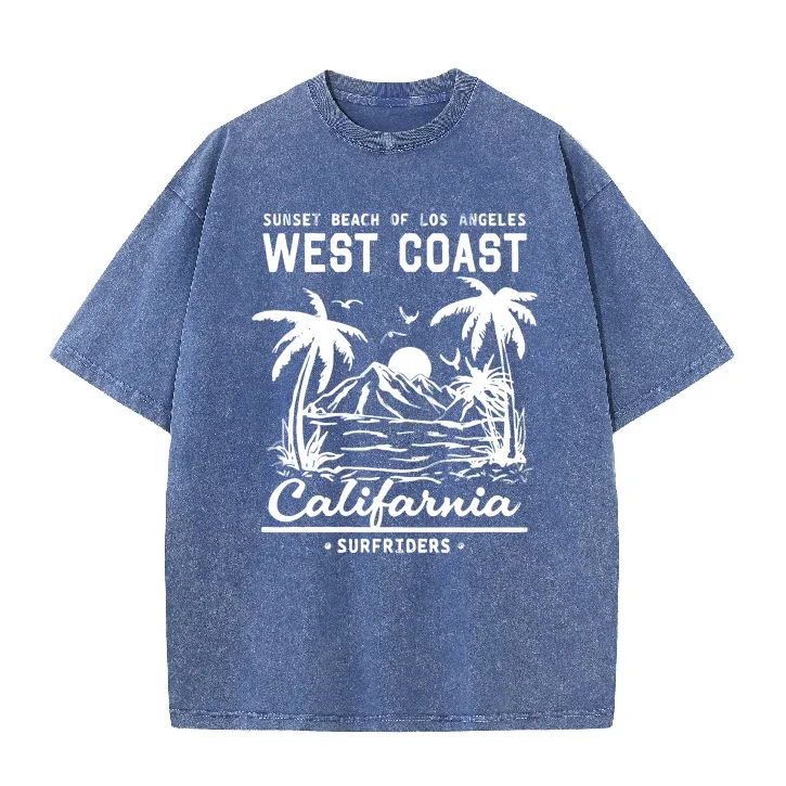 Palm Tree Graphic Slogan Black Round Neck Casual T-shirt