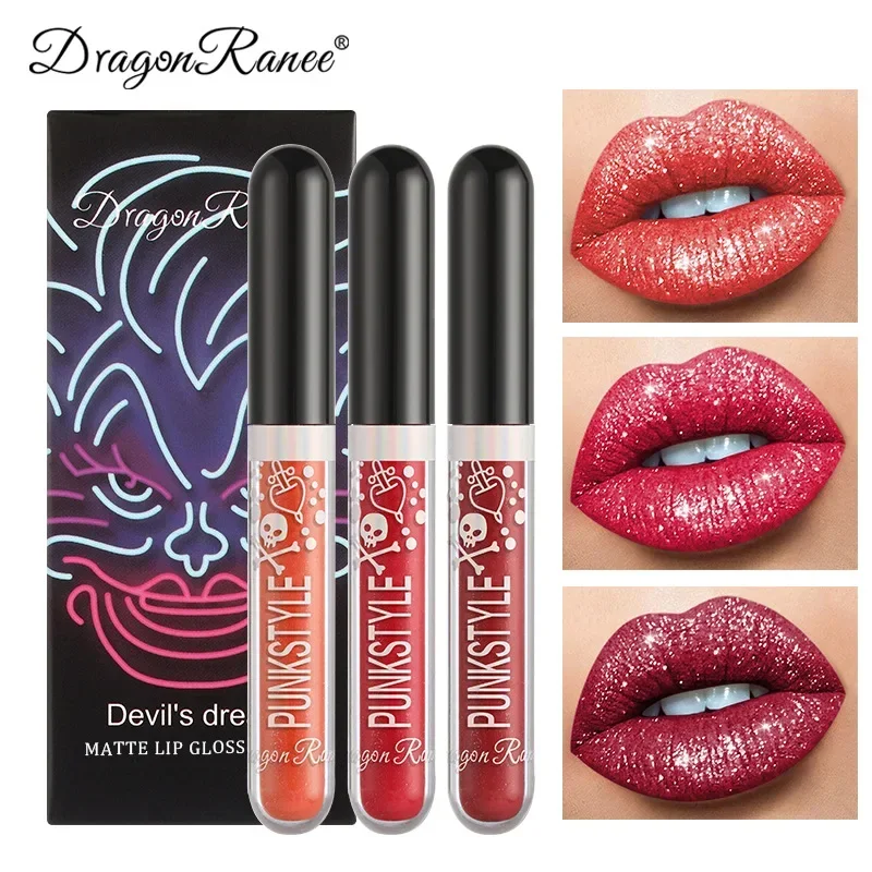 3pcs Glitter Lipstick Set Waterproof Sexy Blue Purple Black Lip Gloss Shiny Lip Tint Halloween Lip Makeup Tool Korean Cosmetics 4