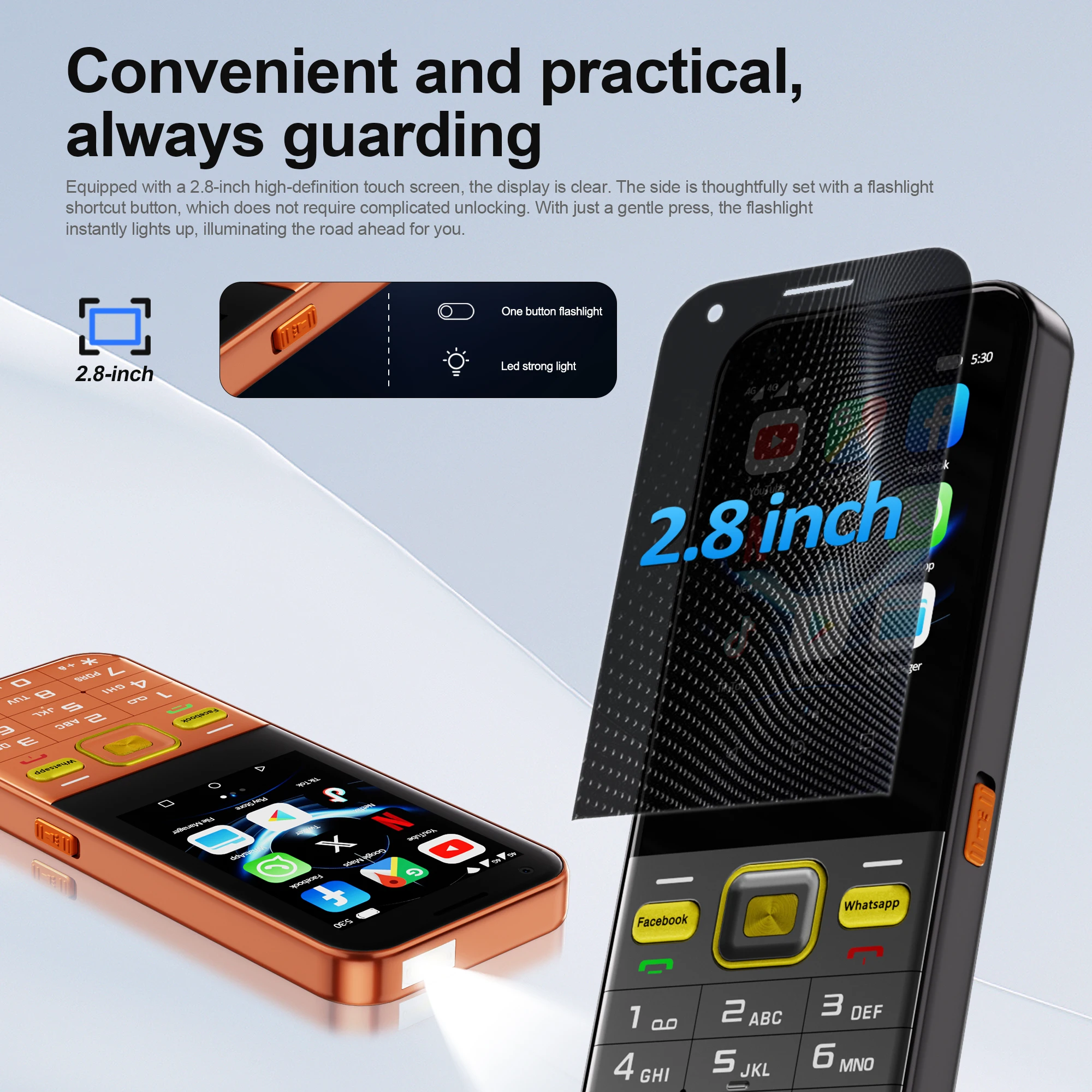 SERVO F7 Ultra 4G Button Smartphone Android System 2GB RAM 16GB ROM WhatsAPP WiFi Hotspot FM 2.8" Touch Screen 2 SIM Smart Phone