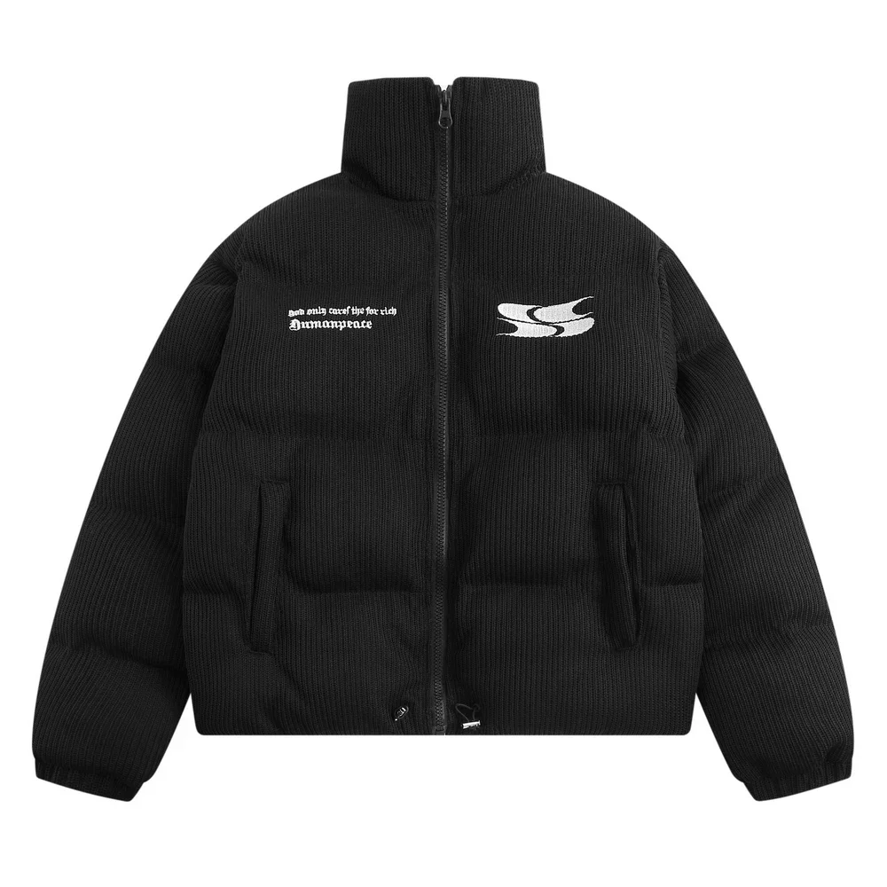 

Letter Embroidery Knitted Padded Jacket Mens Winter Warm Casual Loose Zipper Thick Jacket Long Sleeve Outerwear Men