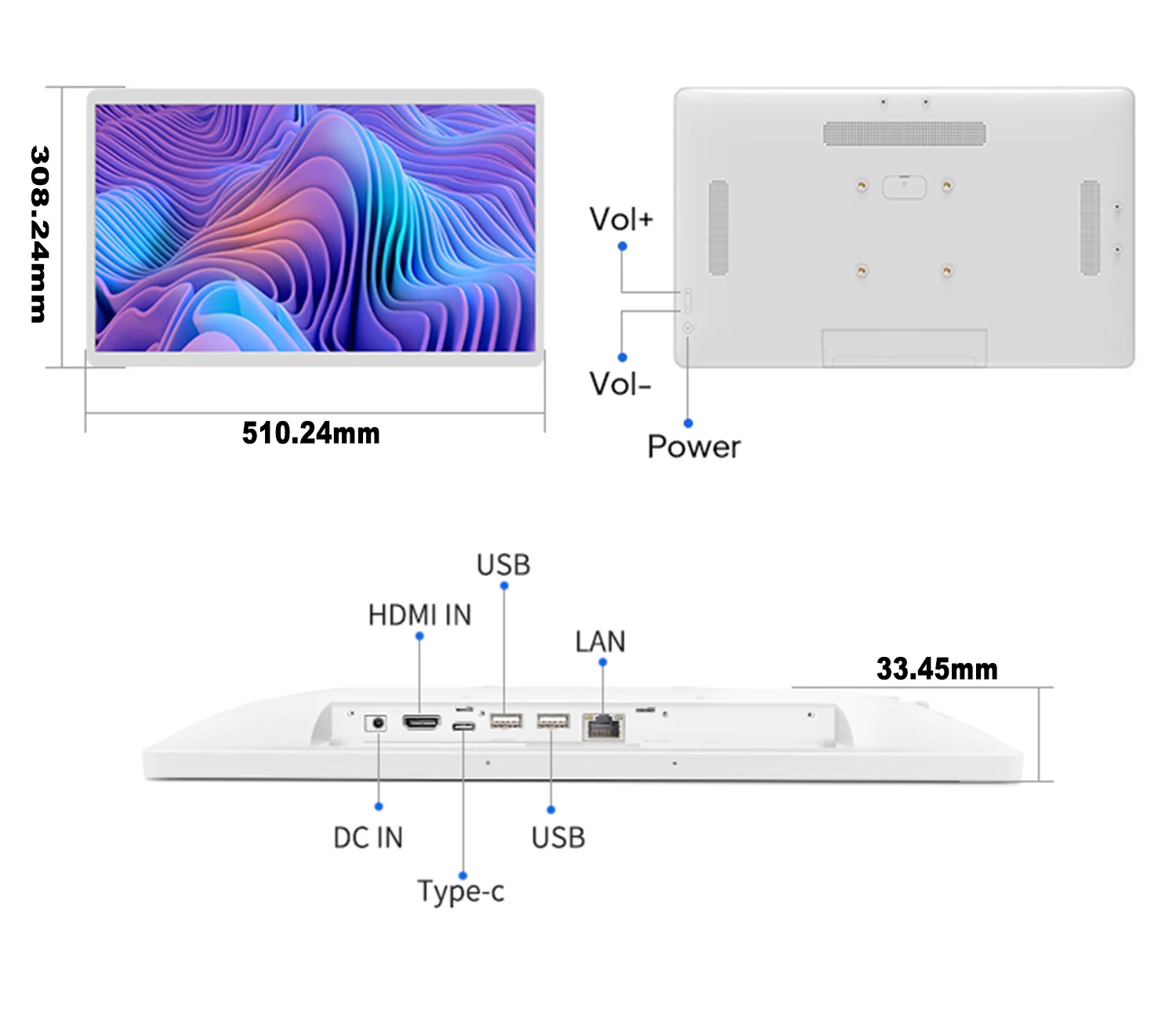 안드로이드 14 21.5인치 태블릿 1920*1200 POE 벽걸이형 화이트 모니터 HDMI 입력 슬림 광고 TV FHD 비디오 플레이어