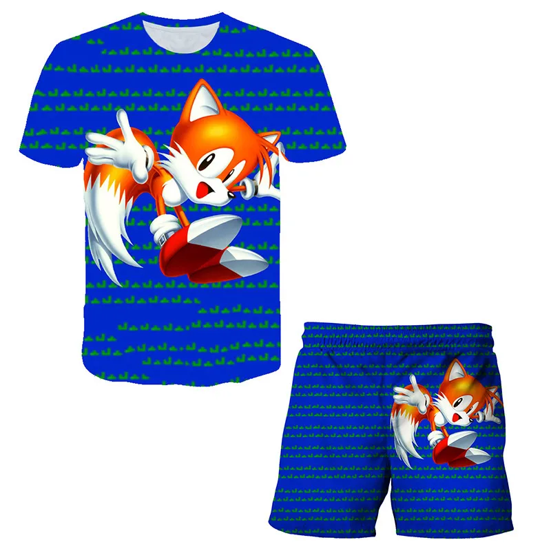 2022 Summer Kids Sonic- 3D Printed Anime Suits For Boys Girls Short Sleeve Sets Boys Clothes T-shirt Sets+Shorts 2 Piece Baby Clothing Sets near me