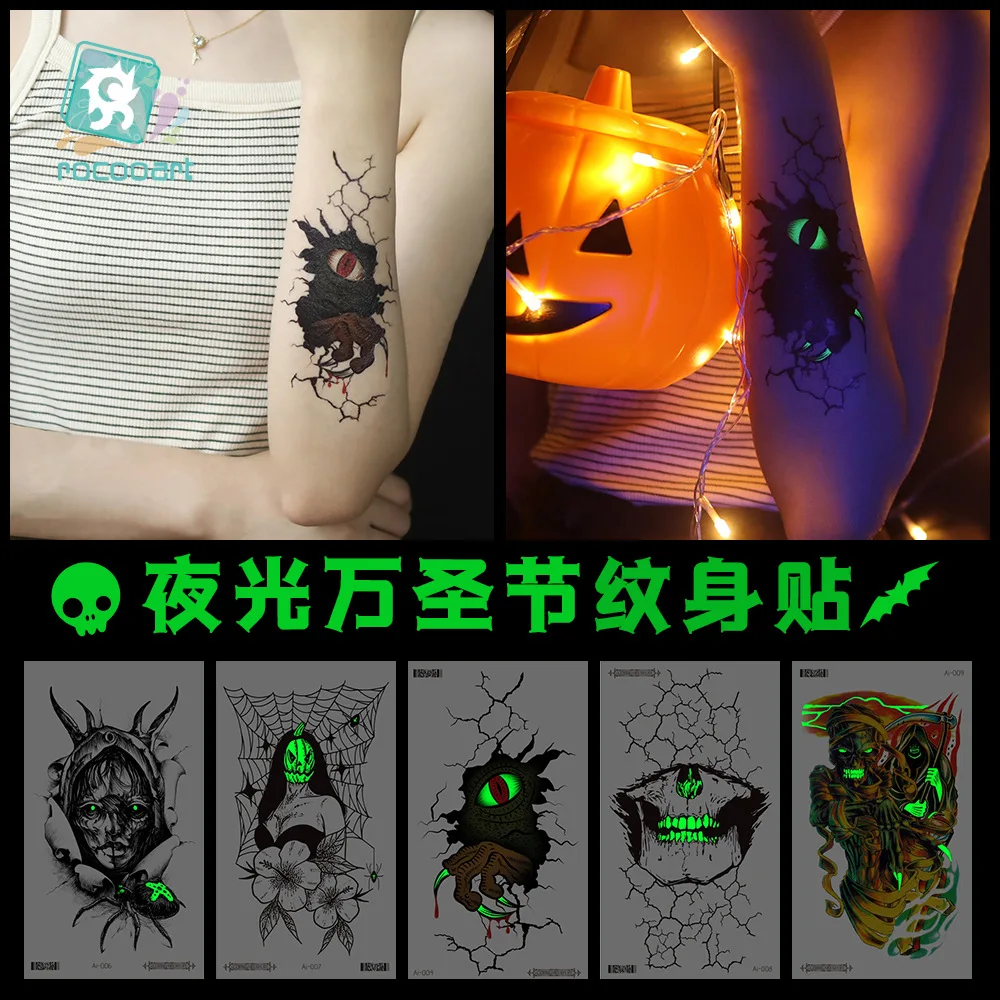 

New Halloween Carnival Night Tattoo Stickers Halloween Party Luminous Tattoo Stickers temporary tattoo