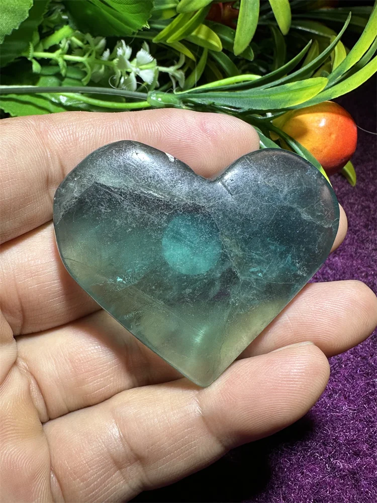 Pure Natural Fluorite Heart Crystal Carved Healing Stone Energy Gemstone Is Used In Homecor Ornaments
