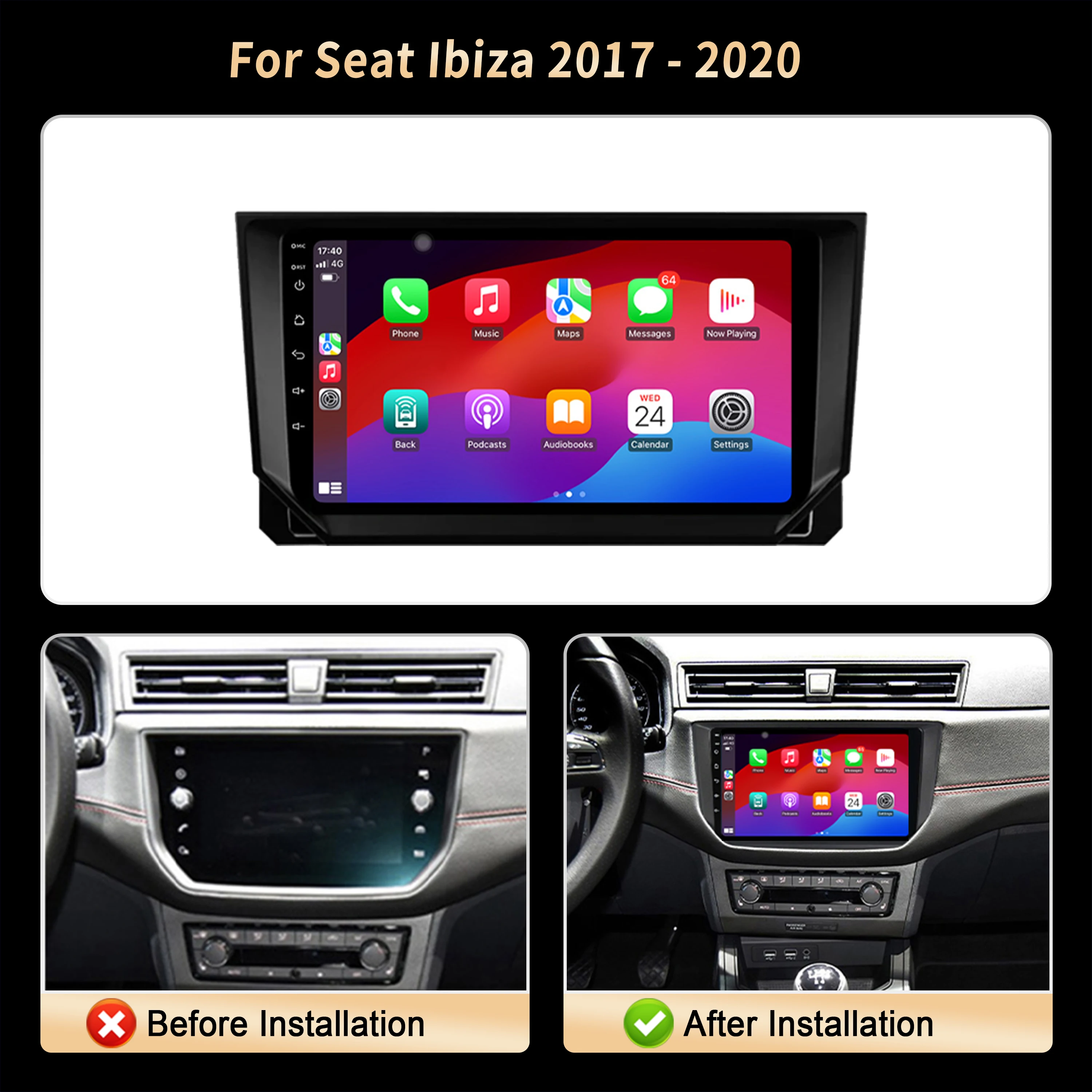 Navegación para Seat Ibiza 2017 2018 2019 2020 Radio de coche Multimedia inalámbrico BT Carplay 4G GPS CPU 7870 2K QLED pantalla estéreo 2
