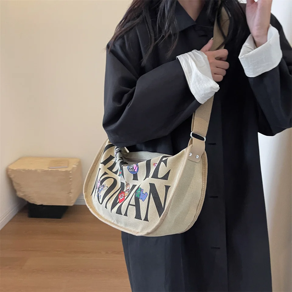 Women's Leisure Canvas Shoulder Bags Ladies Simplicity Fashion Crossbody Bags Designer Large-capacity Commute Female Handbags