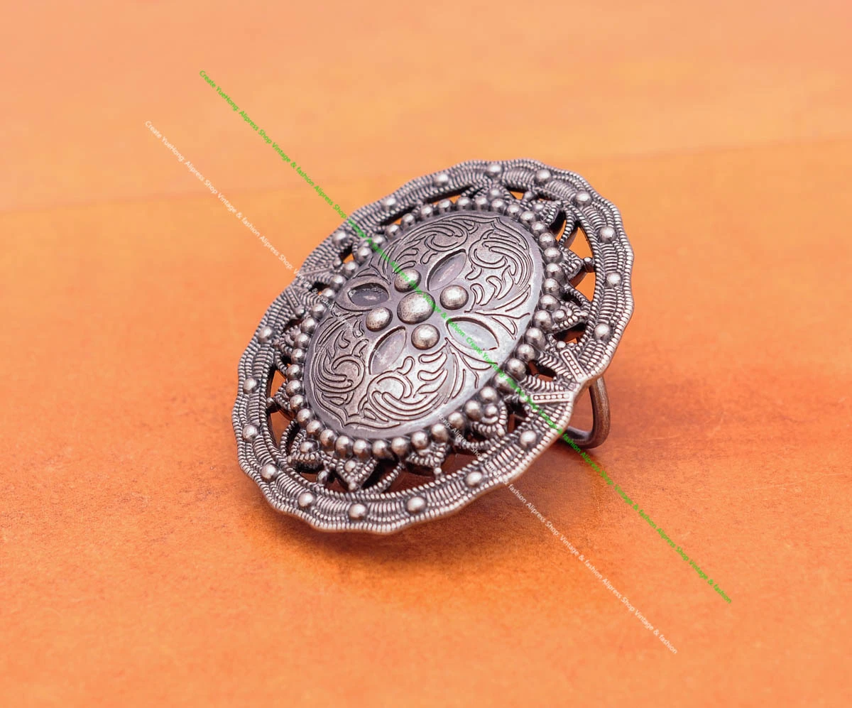 Massive Vintage Silberne Große Ovale Amerikanische Western Indian Art Blumen Rodeo Cowboy Lederhandwerk Gürtelschnalle Ersatz Passend für 40mm – Detail 5