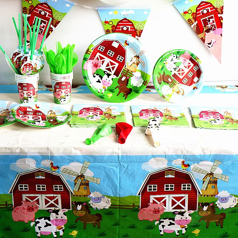 

Farm Animals Theme Party Supplies Paper Plate Cup Napkin Invitation Card Straws Gift Bags Banner Balloon Party Decoration