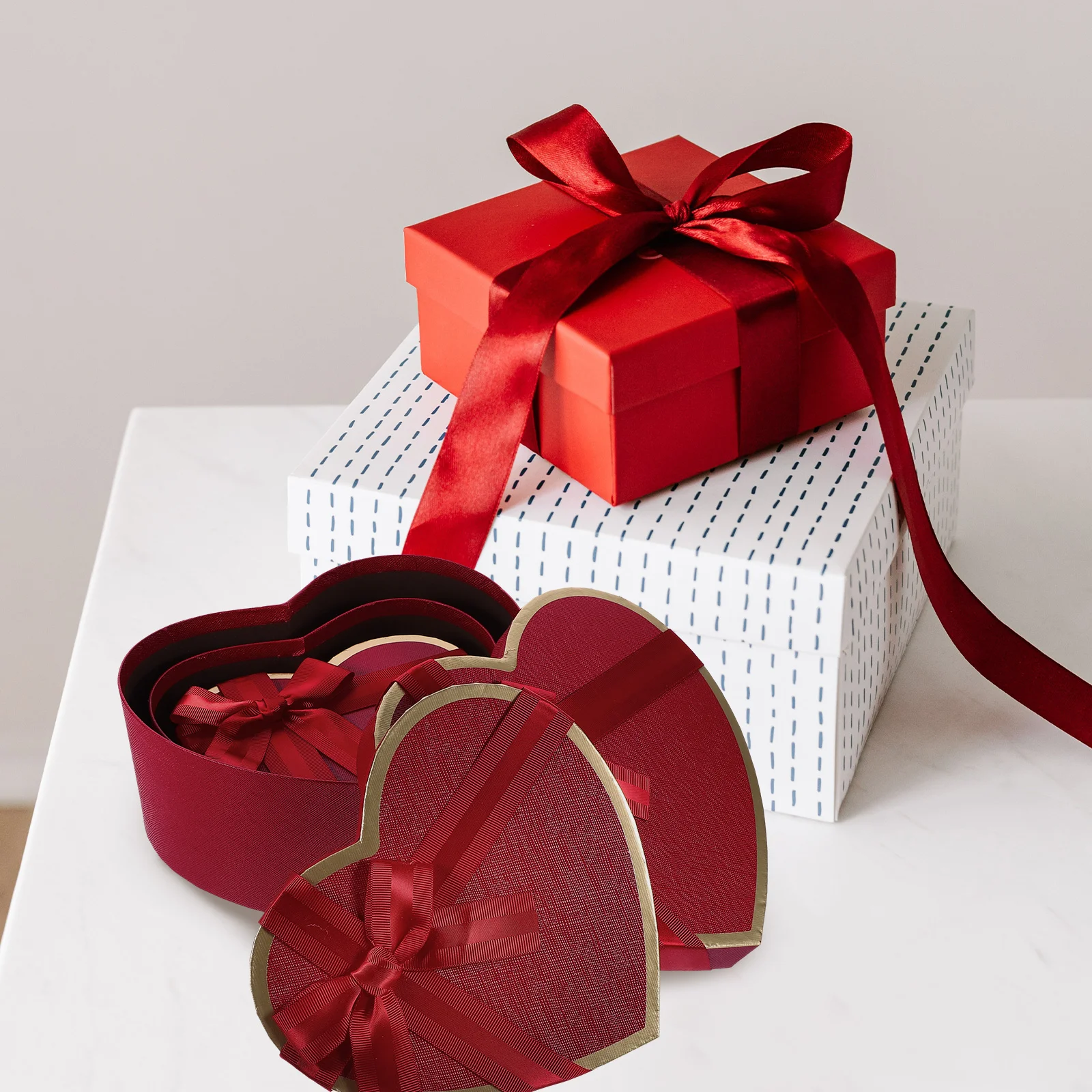3 Pcs Heart Shaped Gift Box Valentine Present Cardboard Packaging Boxes Flowers Decorations Birthday Wrapping Storage