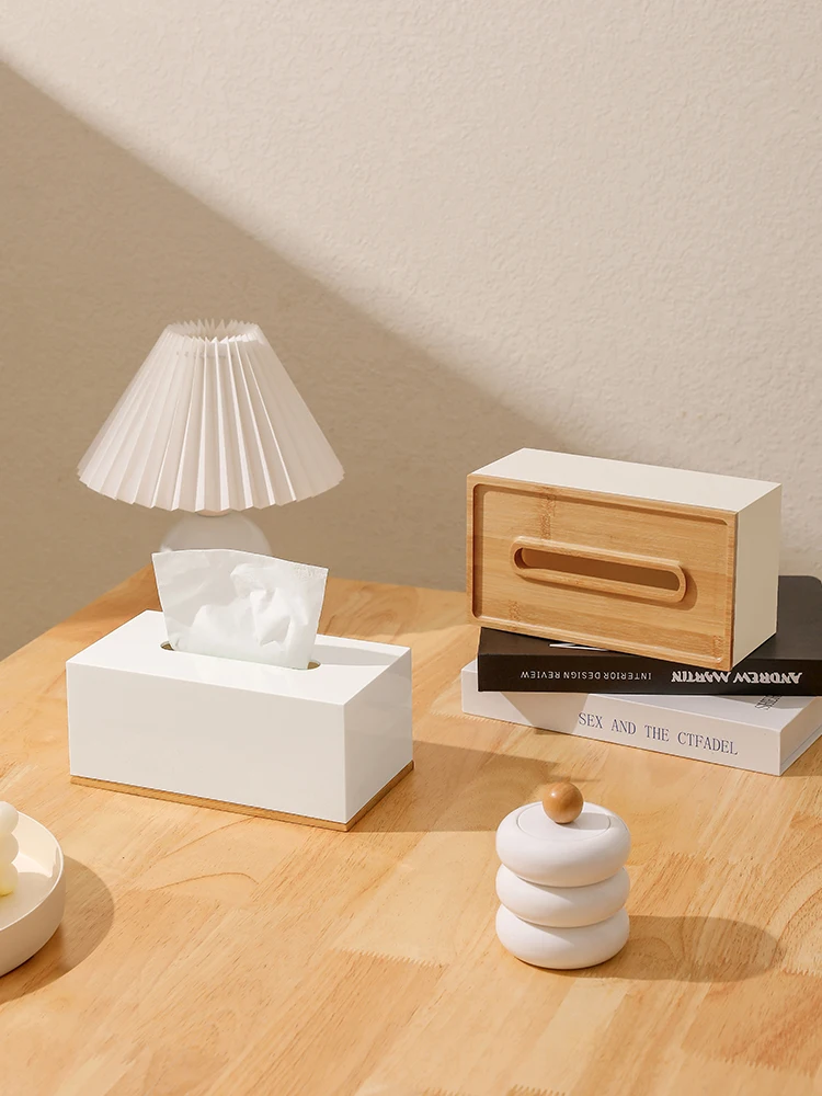 Japanese Style Simple Creative Bamboo Bottom Tissue Box Living Room Coffee Table Desktop Paper Box Household Napkin Storage Box 4