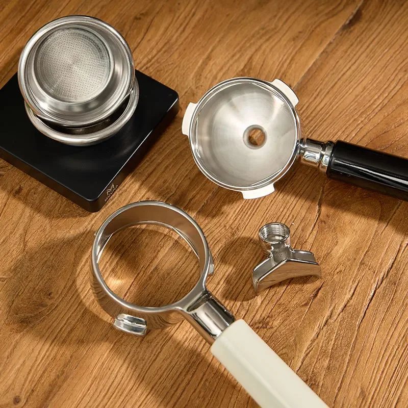 Portafiltro Caffè 58 Mm A 3 Orecchie In Acciaio Inox - Manico In Legno, Senza Fondo, Con Cestello Filtrante - Compatibile Macchine Barsetto